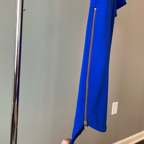 Royal Blue Short Sleeve Side Zipper Dress - Picture 1 of 5